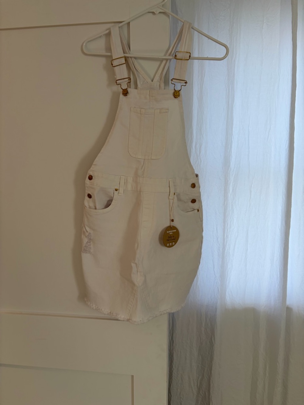 NWT White Denim Overall Dress with Front Pocket
